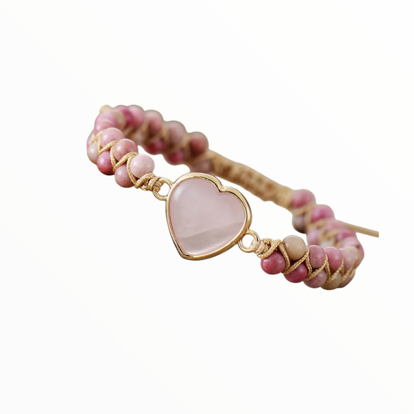 Rose Quartz Heart Beaded Bracelet