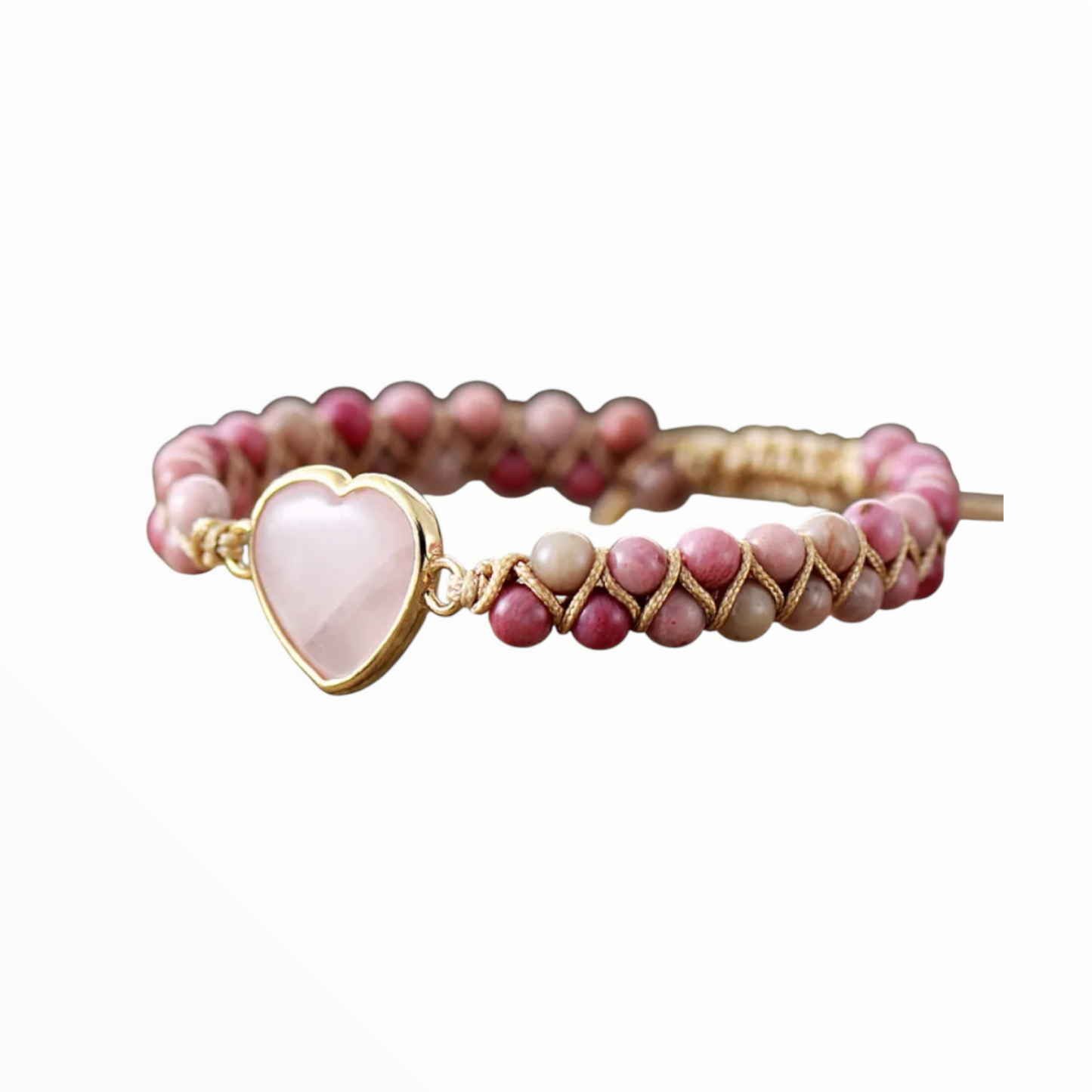 Rose Quartz Heart Beaded Bracelet